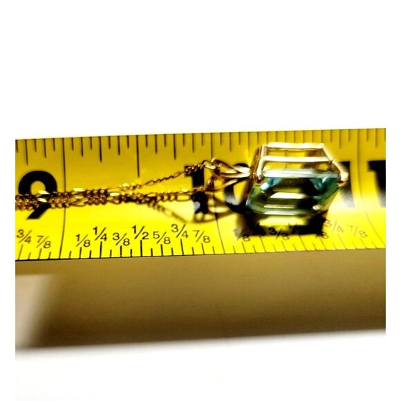 Vintage 10K Yellow Gold Emerald Cut Blue Topaz Pendant On 14K 20" Chain Necklace - Picture 8 of 8